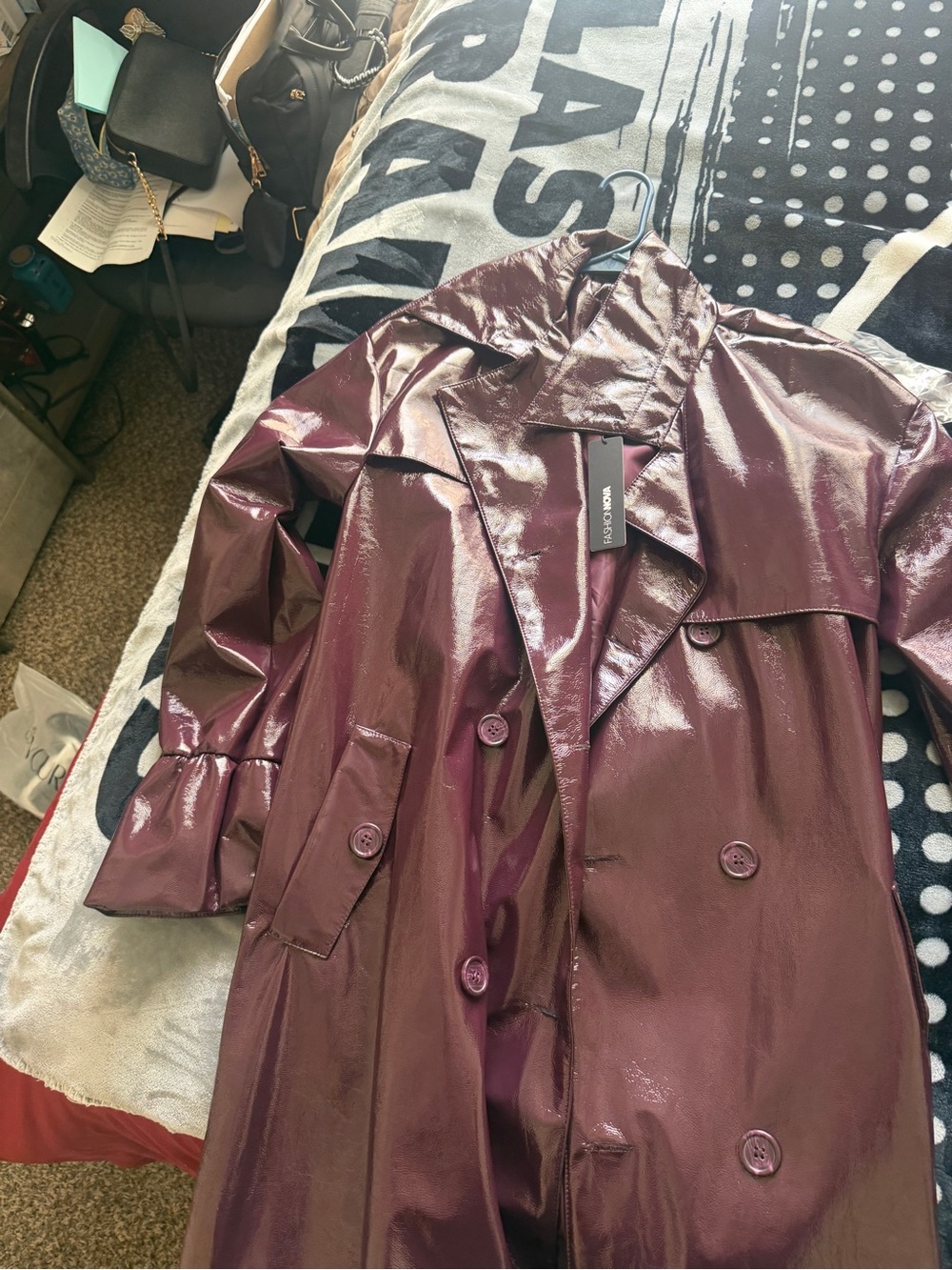 Glossy Burgundy Trench Coat - Women